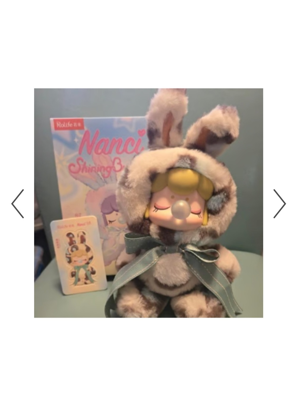 Nanci Shining Baby Bunny Plush Doll – Gray with Mint Bow